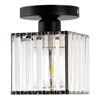 5.5 in.1-Light Black Square Crystal Semi Flush Mount Ceiling Light for Foyer Closet Entryway Kitchen Bedroom Dining Room