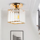 5.5 in. 1-Light Gold Square Crystal Semi Flush Mount Ceiling Light for Foyer Closet Entryway Kitchen Bedroom Dining Room