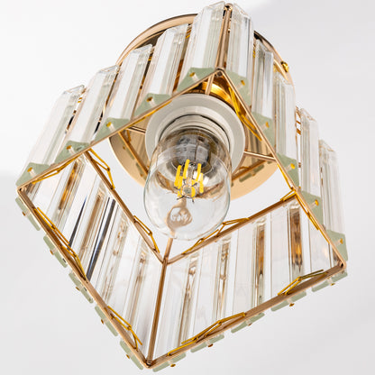 5.5 in. 1-Light Gold Square Crystal Semi Flush Mount Ceiling Light for Foyer Closet Entryway Kitchen Bedroom Dining Room