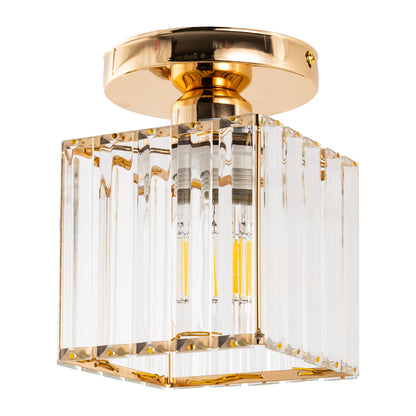 5.5 in. 1-Light Gold Square Crystal Semi Flush Mount Ceiling Light for Foyer Closet Entryway Kitchen Bedroom Dining Room