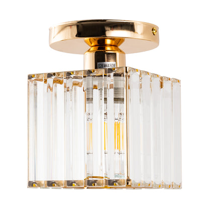5.5 in. 1-Light Gold Square Crystal Semi Flush Mount Ceiling Light for Foyer Closet Entryway Kitchen Bedroom Dining Room