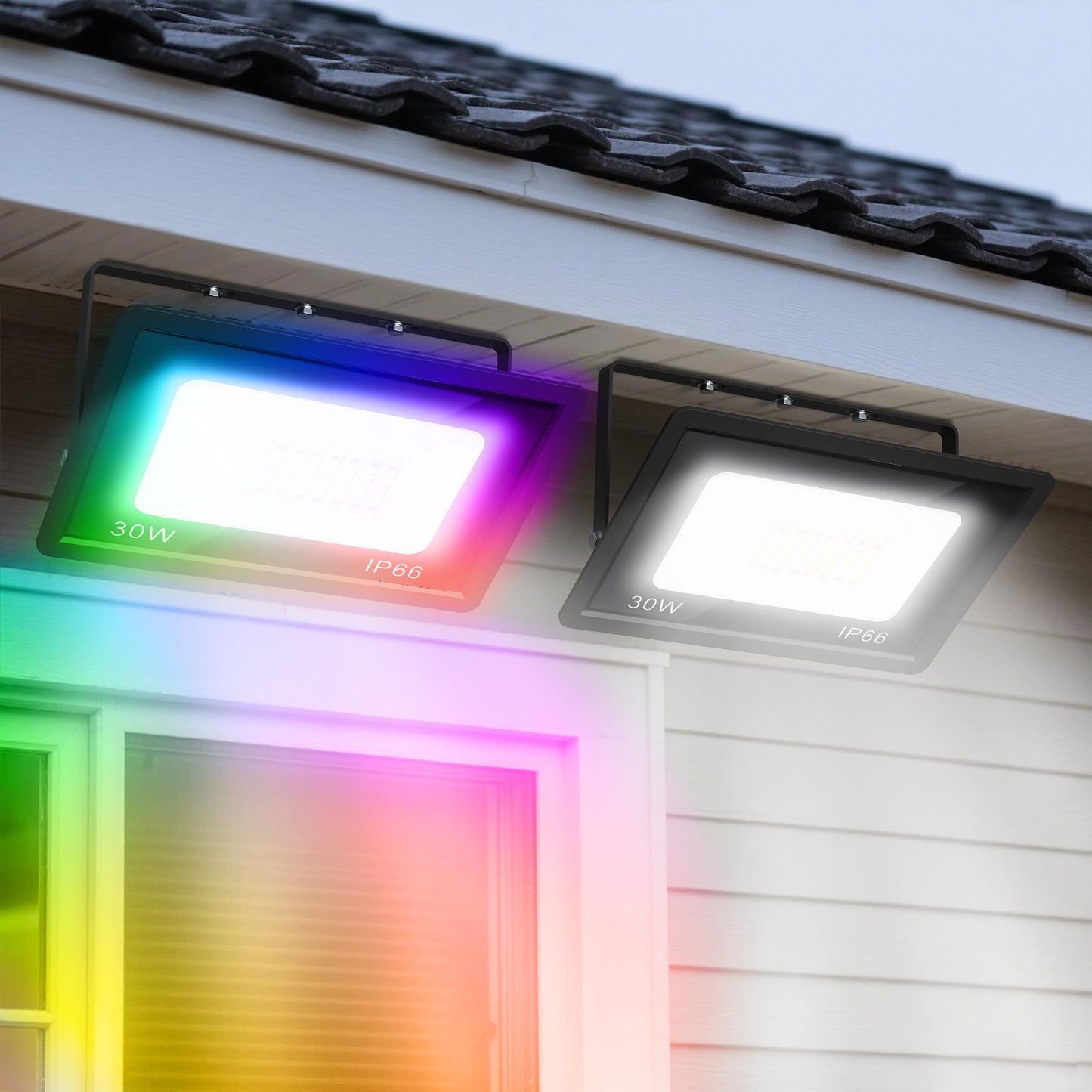 YANSUN Plug-in 2-Pack 950 Lumens Black Integrated LED RGBCW Outdoor Light Control Landscape Flood Light IP66 Waterproof