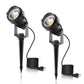 YANSUN 2-Pack Dusk-to-Dawn Outdoor LED Spotlights - IP66 Waterproof 8.27in Stake, UL 3-Prong Cord, 5W 450LM 2700K Warm Glow for Yard