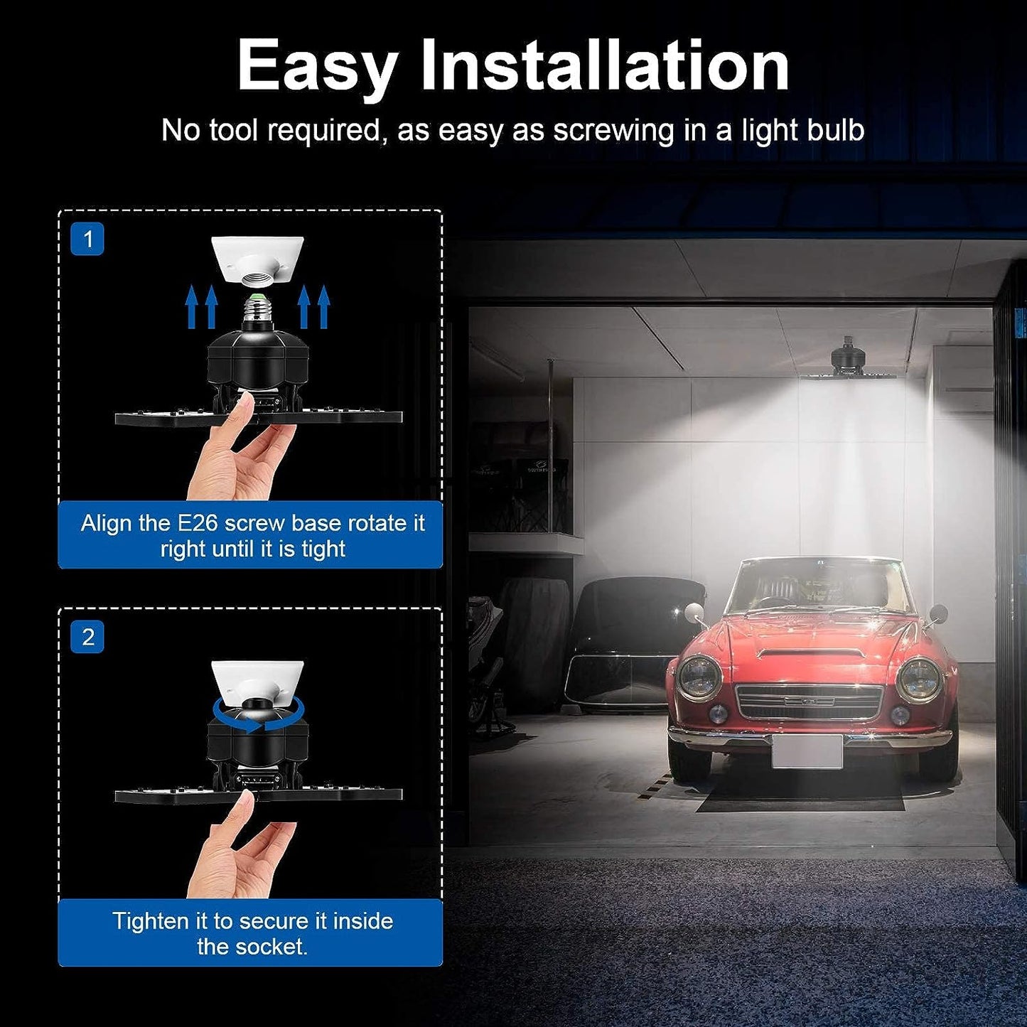 YANSUN 12 in. Industrial Black Integrated LED Flush Mount 6000K Daylight for Garage or Workshop 2 Pack