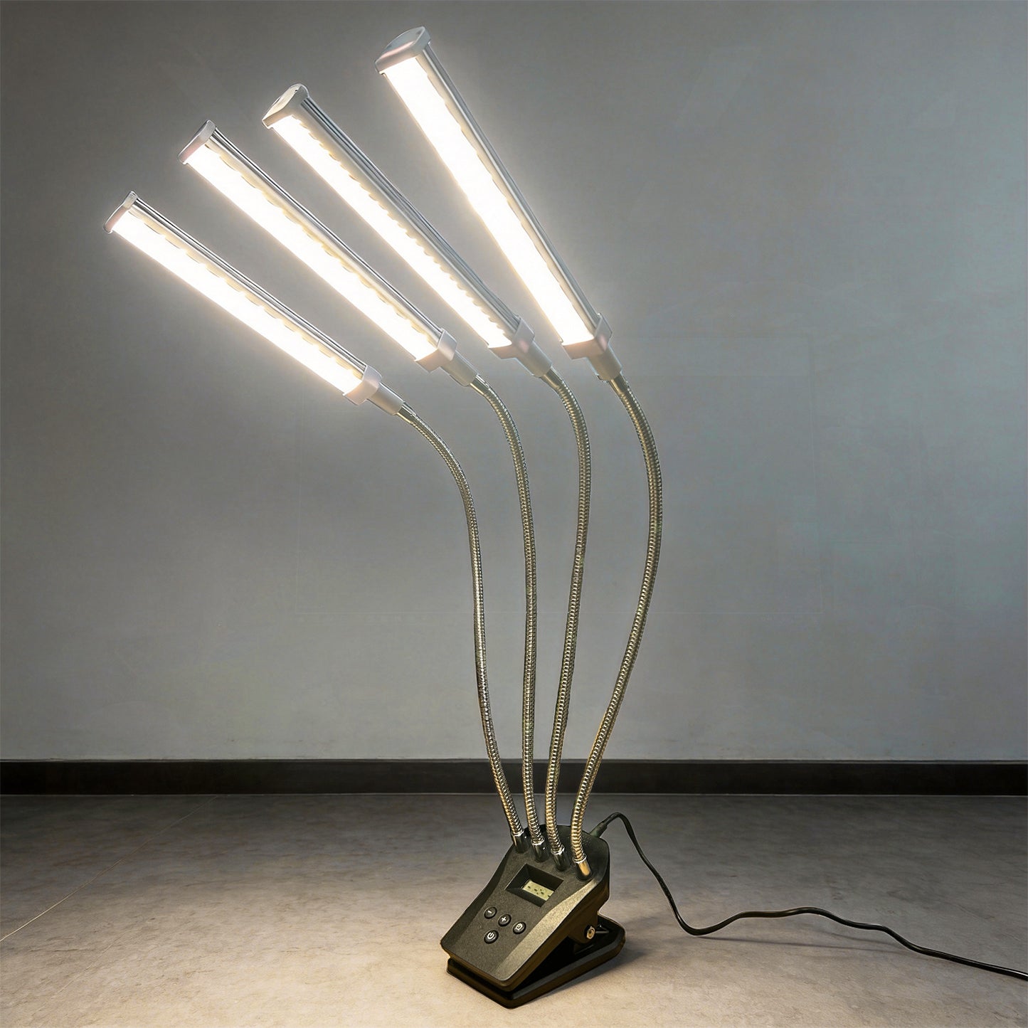 YANSUN 4-Head LED Grow Light with Clip, 192 LEDs, 10-Level Dimmable, 24H Timer, Full Spectrum 3500K, Indoor Plant Light, US Plug
