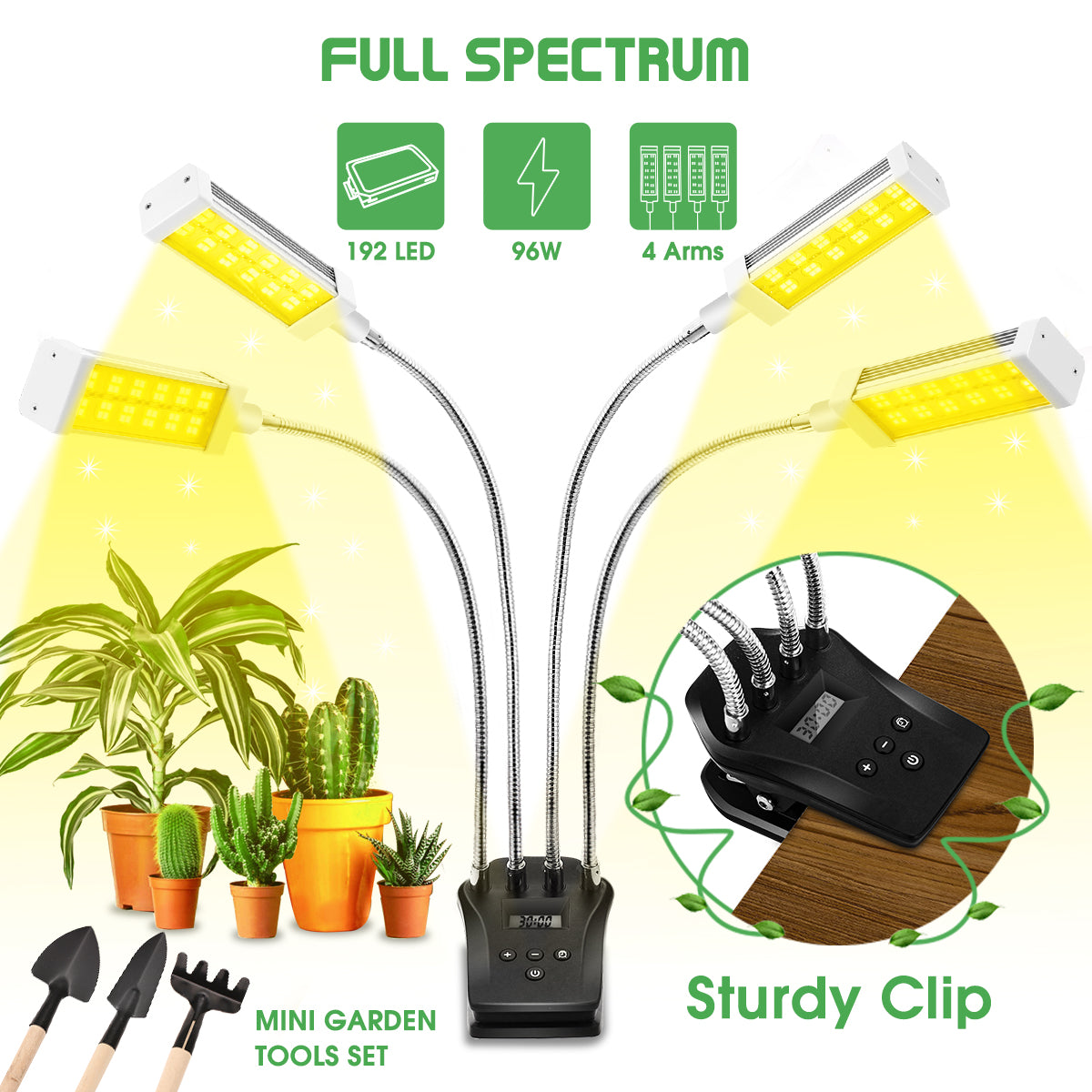 YANSUN 4-Light 96-Watt Full Spectrum Dimmable Indoor Outdoor Integrated LED Grow Light and 10-Brightness Levels