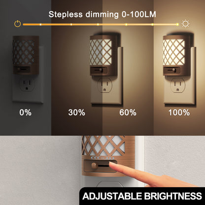 YANSUN 3.54 in. H Plug-in Dimmable Night Light 2-Pack, 3000K Warm Light, Vintage Style, US Plug