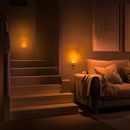 YANSUN 0.5-Watt Integrated LED Plug-In Acrylic Night Light, Amber 2000K, Dimmable, Light Sensor, White Housing, 4-Pack