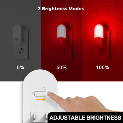 YANSUN 0.6-Watt Plug-In Motion Sensor Night Light with Red LED, Dual Brightness, White Shell, 2-Pack for Bedroom