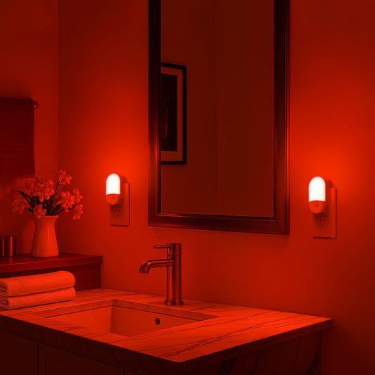 YANSUN 0.6-Watt Plug-In Motion Sensor Night Light with Red LED, Dual Brightness, White Shell, 2-Pack for Bedroom