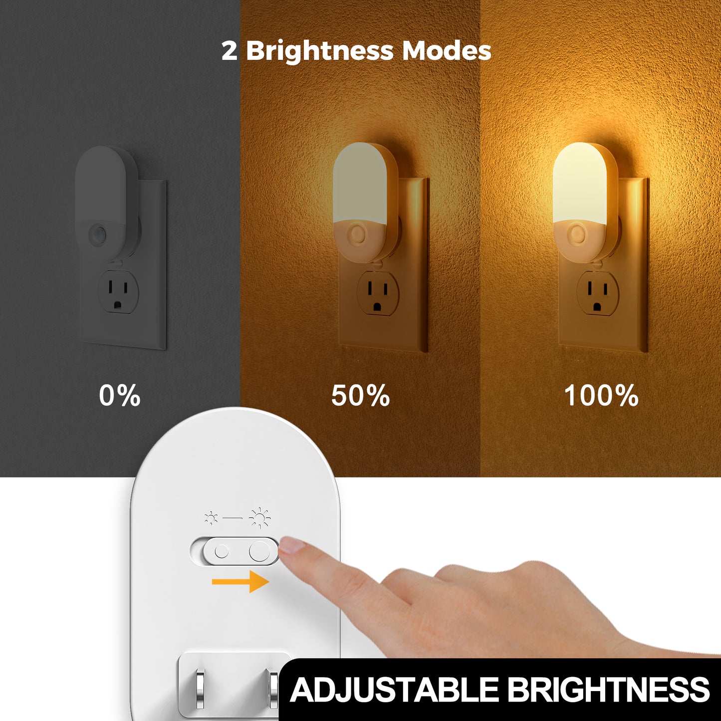 YANSUN 2-Pack Plug-in Amber Night Light, Dusk to Dawn Sensor, 0.6W LED Night Light with 2-Level Dimmer, White
