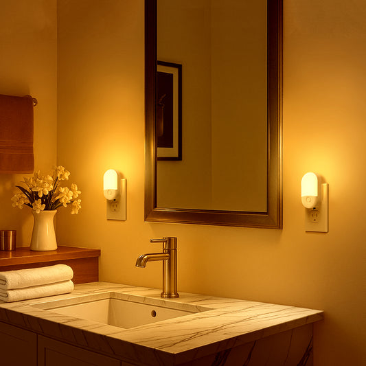 YANSUN 2-Pack Plug-in Amber Night Light, Dusk to Dawn Sensor, 0.6W LED Night Light with 2-Level Dimmer, White
