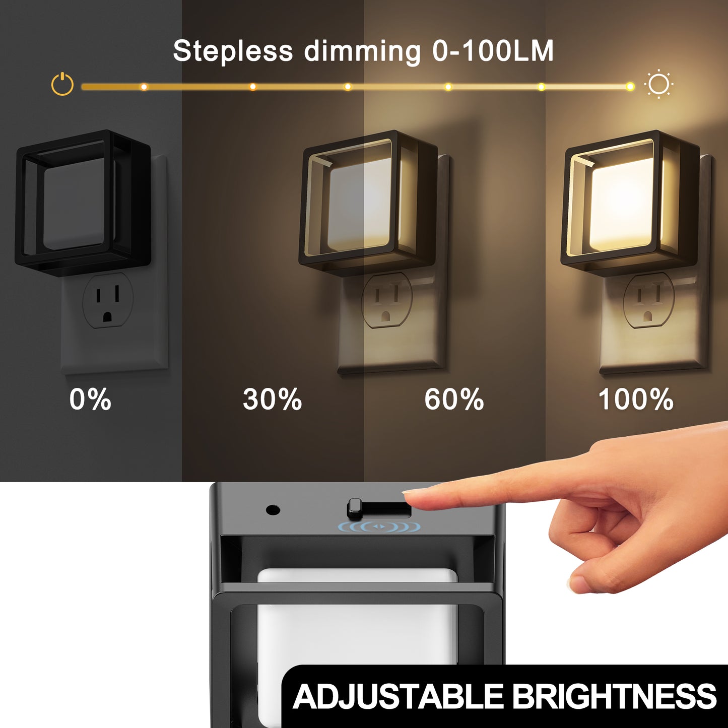 YANSUN 1-Watt Integrated LED Plug-In Night Light, Warm 3000K, Small Black Housing, Dimmable, Light Sensor, 4-Pack