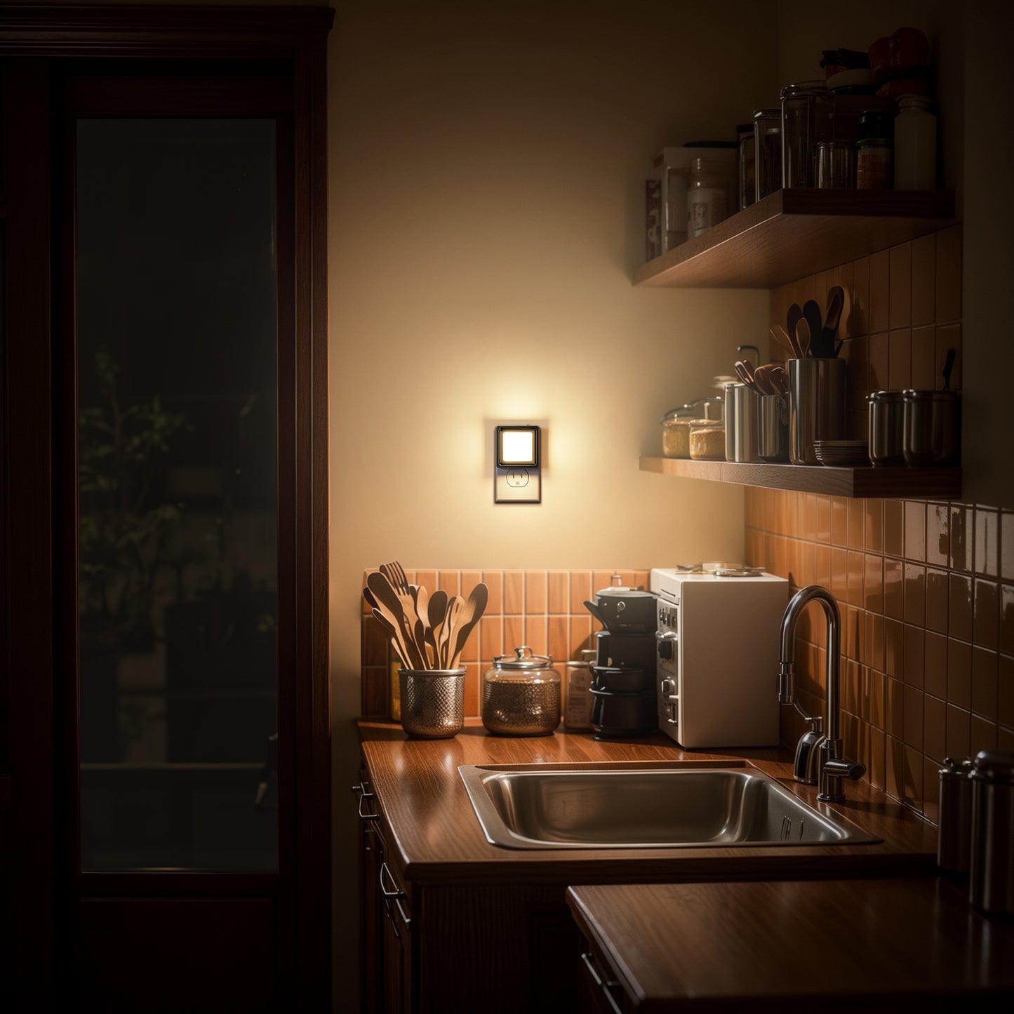 YANSUN 1-Watt Integrated LED Plug-In Night Light, Warm 3000K, Small Black Housing, Dimmable, Light Sensor, 4-Pack