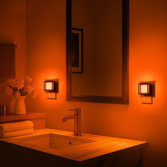 YANSUN 2-Pack 1W Plug-in Light-Control Night Light, Orange 1600K, Slide Dimmer, Black Base, US Plug