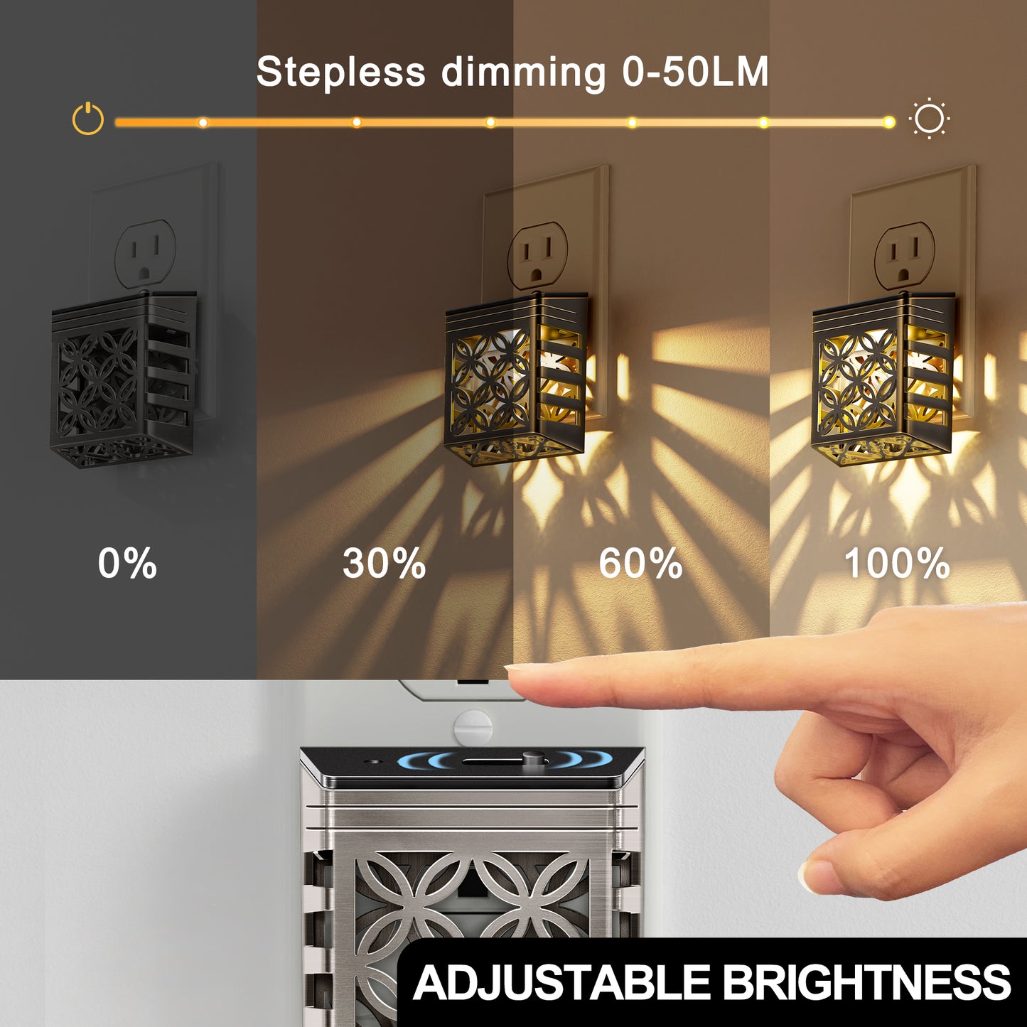 YANSUN 2-Pack 0.5W Plug-in Light Control Night Light, Solar-Powered Style, 3000K Warm Light, Dimmable (5%-100%), US Plug