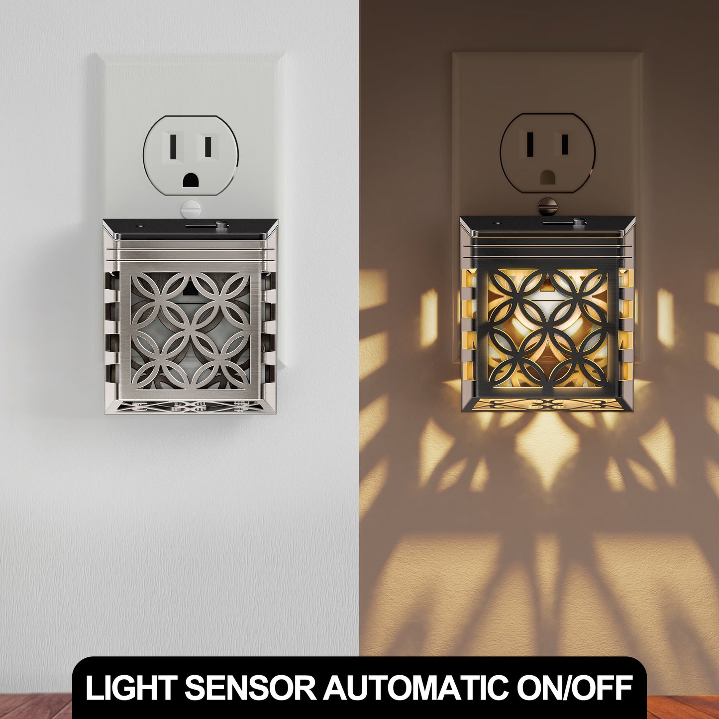 YANSUN 2-Pack 0.5W Plug-in Light Control Night Light, Solar-Powered Style, 3000K Warm Light, Dimmable (5%-100%), US Plug