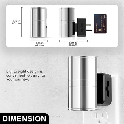 YANSUN 1W Dusk to Dawn Plug-in Night Light Metal Cylinder 3000K Warm White Dimmable LED Night Light with Chrome Finish for Bedroom Hallway Bathroom