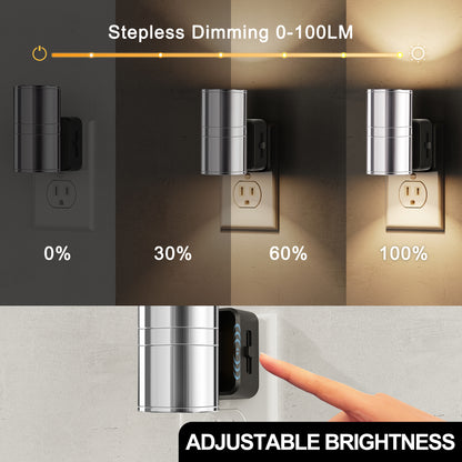 YANSUN 1W Dusk to Dawn Plug-in Night Light Metal Cylinder 3000K Warm White Dimmable LED Night Light with Chrome Finish for Bedroom Hallway Bathroom