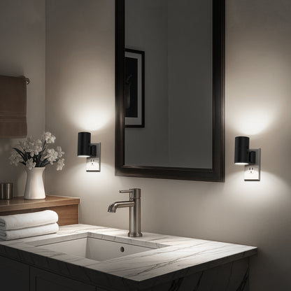 YANSUN 2-Pack 1W Dusk to Dawn Plug-in Night Lights 5000K Cool White Dimmable LED Cylinder Wall Sconce Style Night Lights for Hallway Bathroom Bedroom