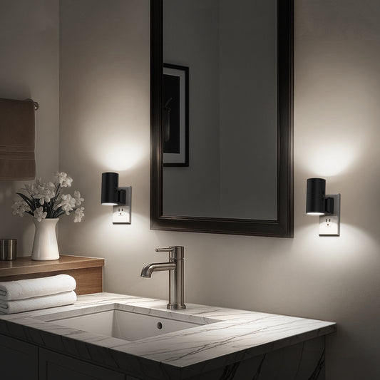 YANSUN 2-Pack 1W Dusk to Dawn Plug-in Night Lights 5000K Cool White Dimmable LED Cylinder Wall Sconce Style Night Lights for Hallway Bathroom Bedroom