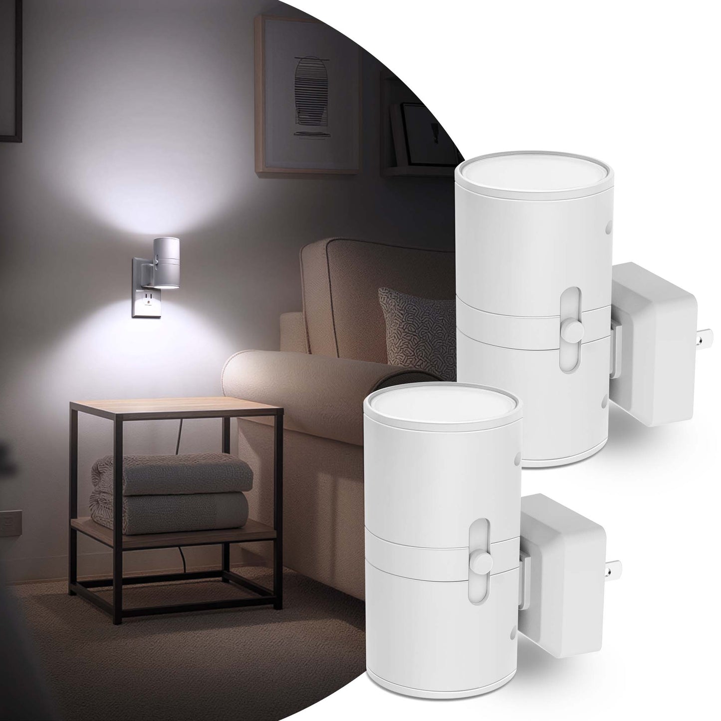 YANSUN 1-Watt Integrated LED Plug-In Night Light, Cool White 5000K, Dimmable, Light Sensor, 2-Pack for Bedroom or Hallway