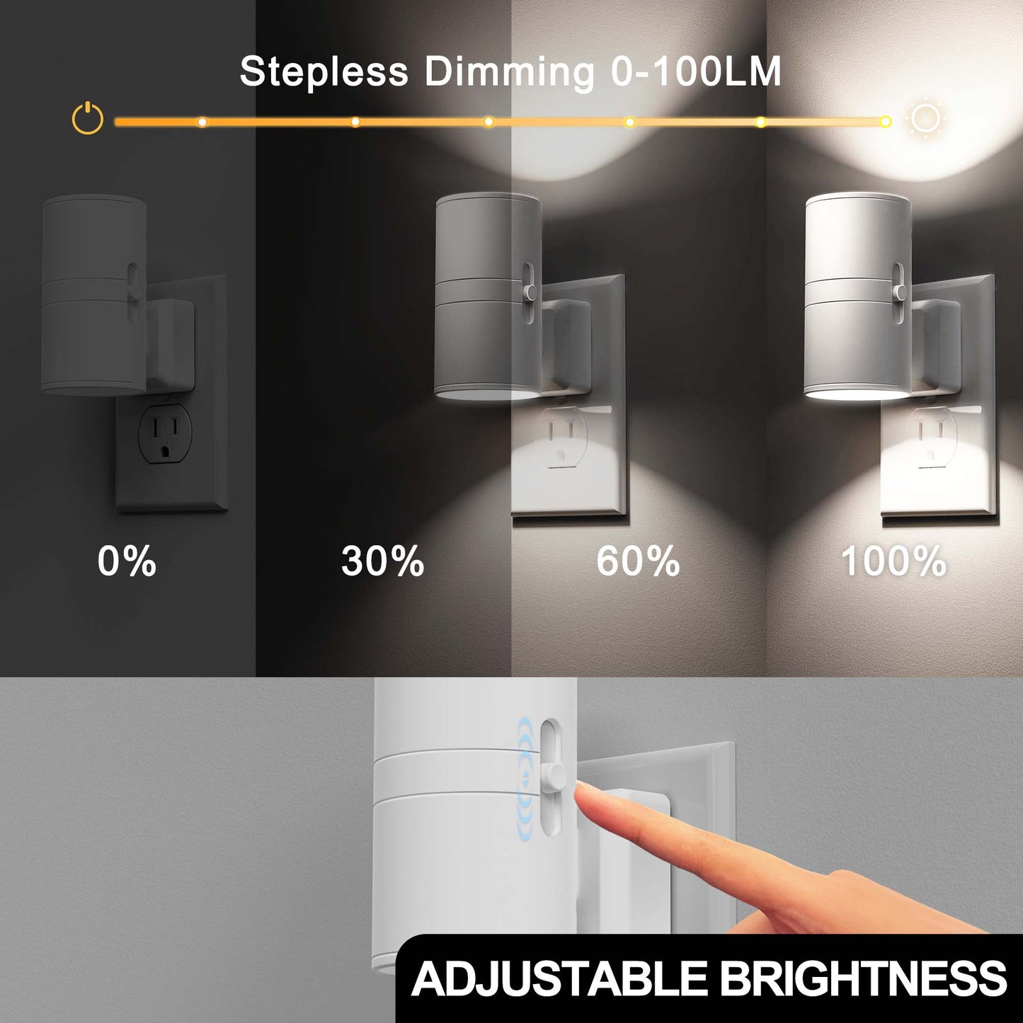 YANSUN 1-Watt Integrated LED Plug-In Night Light, Cool White 5000K, Dimmable, Light Sensor, 2-Pack for Bedroom or Hallway