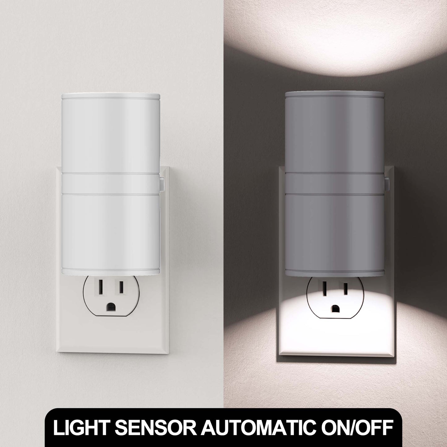 YANSUN 1-Watt Integrated LED Plug-In Night Light, Cool White 5000K, Dimmable, Light Sensor, 2-Pack for Bedroom or Hallway