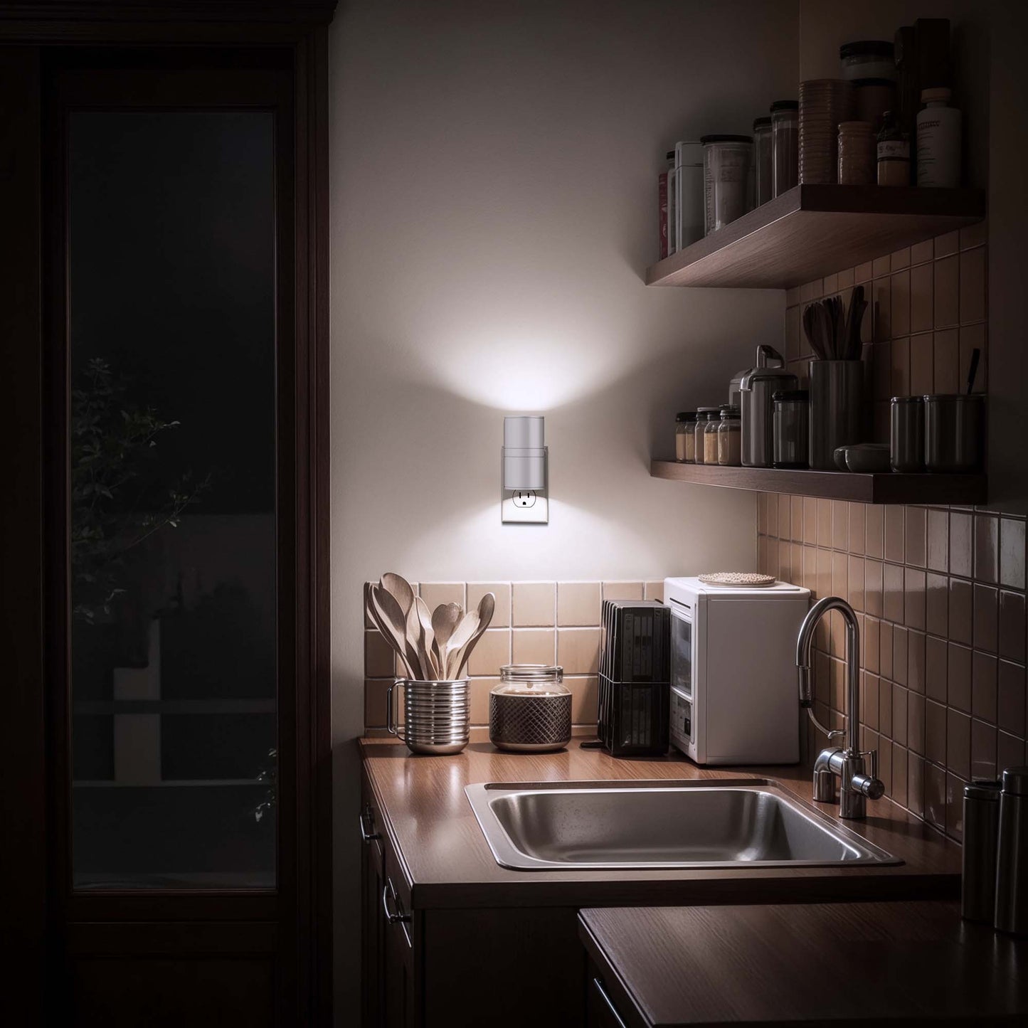 YANSUN 1-Watt Integrated LED Plug-In Night Light, Cool White 5000K, Dimmable, Light Sensor, 2-Pack for Bedroom or Hallway