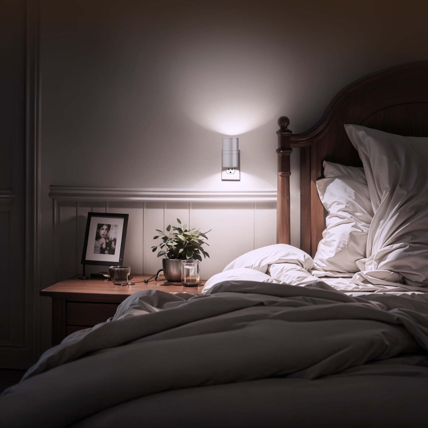 YANSUN 1-Watt Integrated LED Plug-In Night Light, Cool White 5000K, Dimmable, Light Sensor, 2-Pack for Bedroom or Hallway