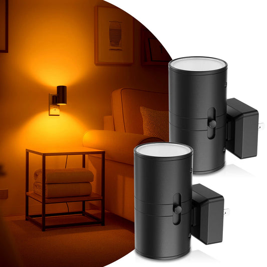 YANSUN 1-Watt Integrated LED Plug-In Night Light, Amber 2000K, Dimmable, Light Sensor, 2-Pack for Bedroom or Hallway