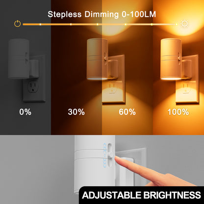 YANSUN 2-Pack 1W Dusk to Dawn Plug-in Night Lights Amber 2000K Dimmable LED Cylinder Wall Sconce Style Night Lights for Bedroom Hallway Bathroom