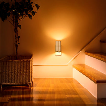 YANSUN 2-Pack 1W Dusk to Dawn Plug-in Night Lights Amber 2000K Dimmable LED Cylinder Wall Sconce Style Night Lights for Bedroom Hallway Bathroom