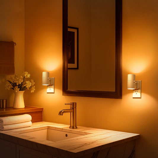 YANSUN 2-Pack 1W Dusk to Dawn Plug-in Night Lights Amber 2000K Dimmable LED Cylinder Wall Sconce Style Night Lights for Bedroom Hallway Bathroom