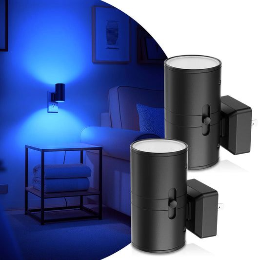 YANSUN 1-Watt Integrated LED Plug-In Cylindrical Wall-Like Night Light, Blue 5000K, Slide Adjustable, Light Sensor, 2-Pack