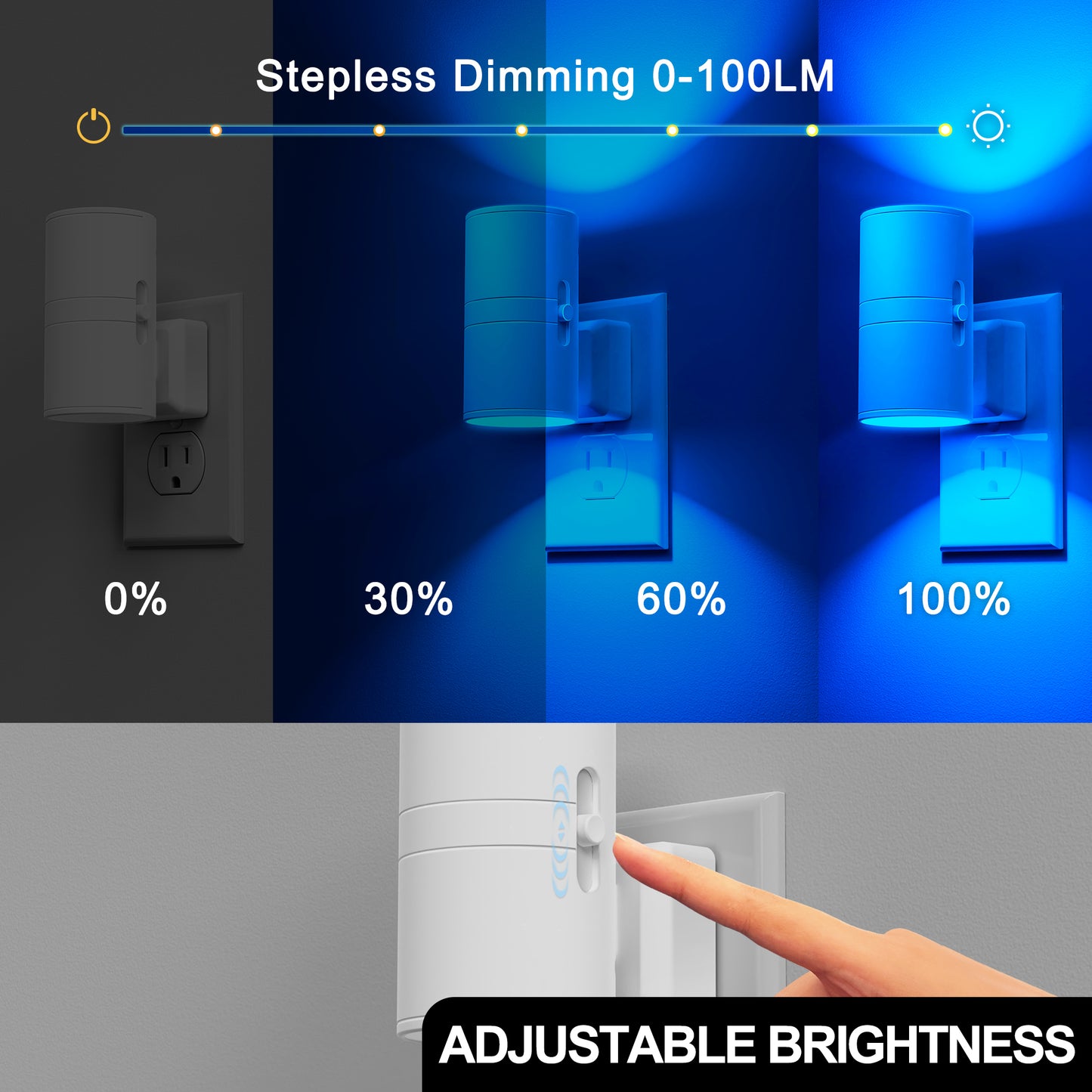 YANSUN 1-Watt Integrated LED Plug-In Night Light, Blue Glow, Dimmable, Light Sensor, 2-Pack for Bedroom or Hallway