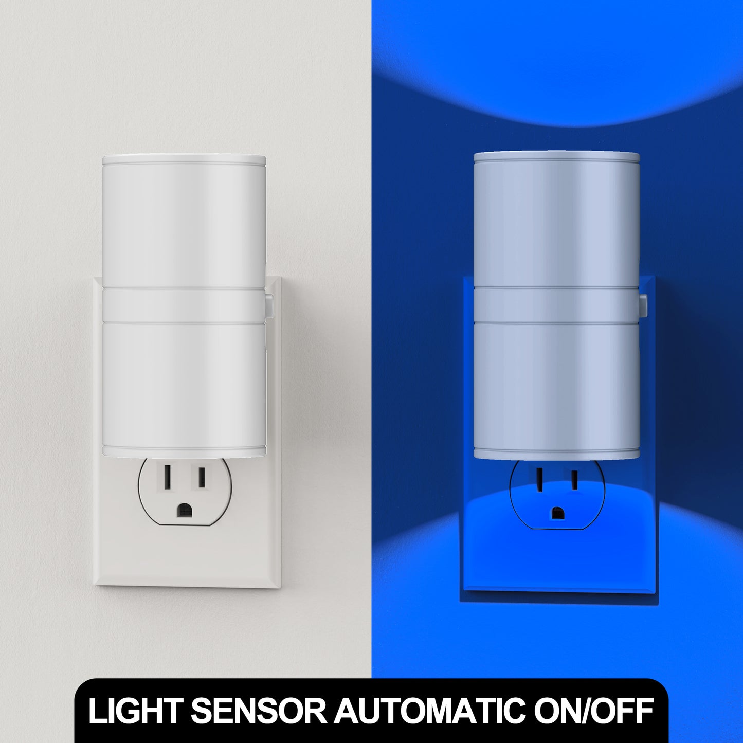 YANSUN 1-Watt Integrated LED Plug-In Night Light, Blue Glow, Dimmable, Light Sensor, 2-Pack for Bedroom or Hallway
