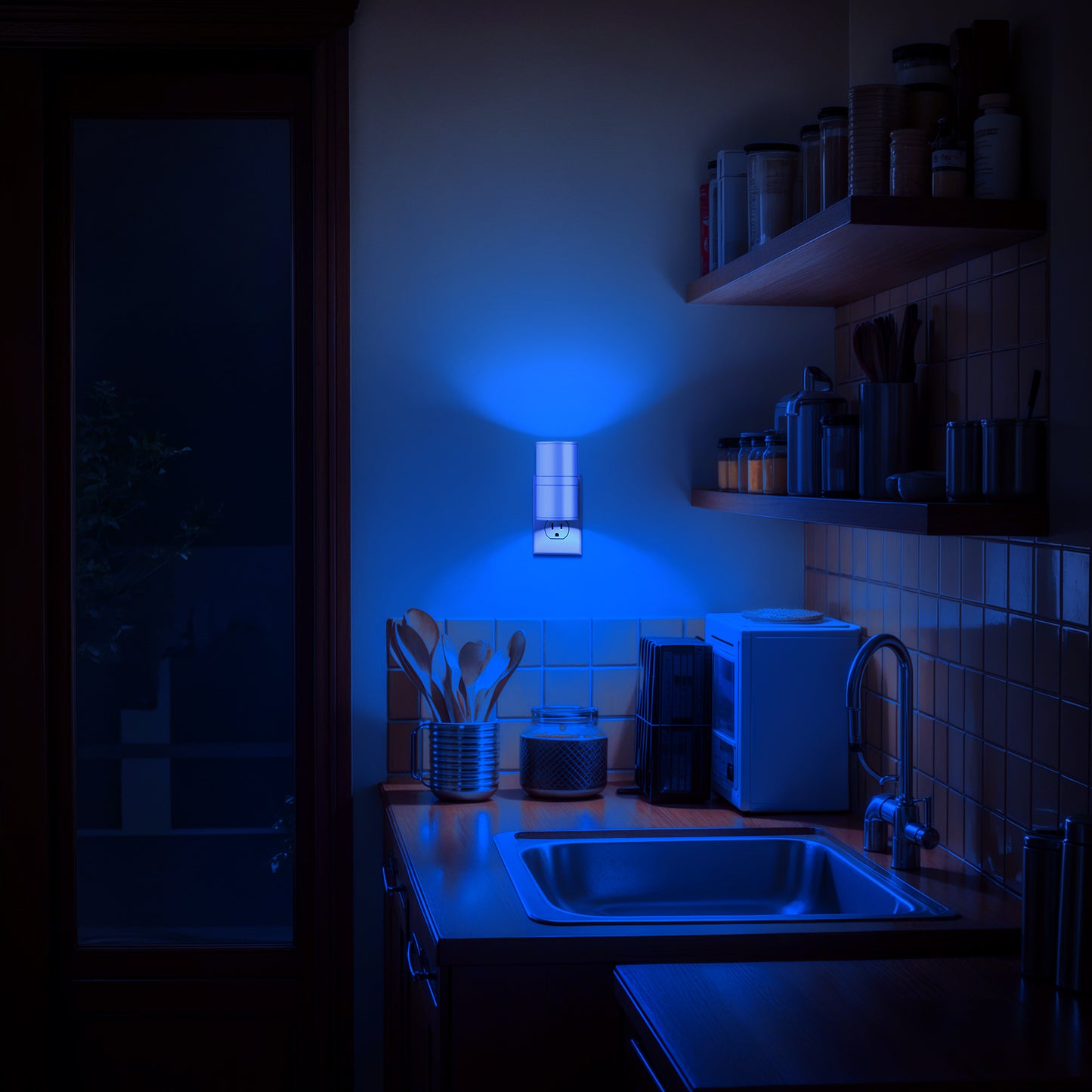 YANSUN 1-Watt Integrated LED Plug-In Night Light, Blue Glow, Dimmable, Light Sensor, 2-Pack for Bedroom or Hallway