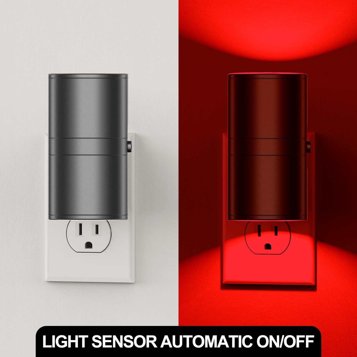YANSUN 2-Pack 1W Plug-in Light Control Night Light, Red Light with White PC Shade, Dimmable 0%-100%, Black Finish, US Plug