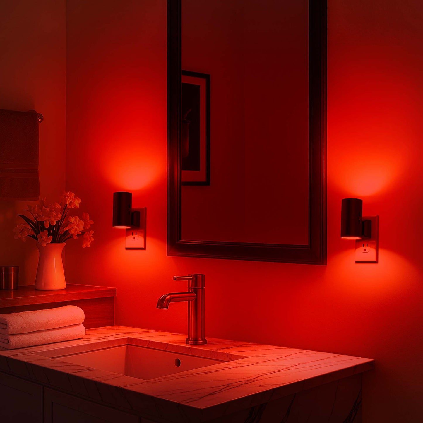 YANSUN 2-Pack 1W Plug-in Light Control Night Light, Red Light with White PC Shade, Dimmable 0%-100%, Black Finish, US Plug