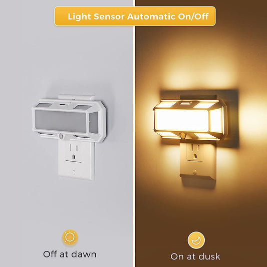 YANSUN 1.5W Plug-In Dusk to Dawn Night Light, Solar-Style Wall Light, White Housing, Warm 3000K LED, Slide Dimmer, US 2-Prong Plug