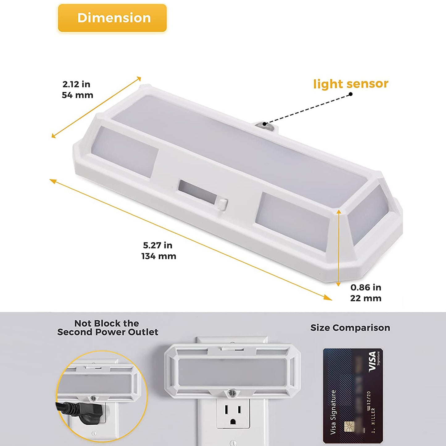 YANSUN 1.5W Plug-In Dusk to Dawn Night Light, Solar-Style Wall Light, White Housing, Warm 3000K LED, Slide Dimmer, US 2-Prong Plug