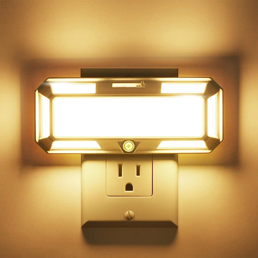 YANSUN 1.5W Plug-In Dusk to Dawn Night Light, Solar-Style Wall Light, White Housing, Warm 3000K LED, Slide Dimmer, US 2-Prong Plug