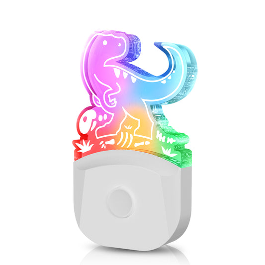 YANSUN 1-Pack  0.5W Plug-in Light-Controlled Night Light, Velociraptor Design, White Acrylic, RGB, U.S. Two-Prong Plug