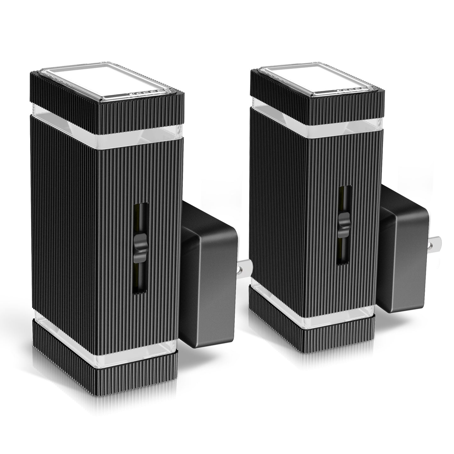 YANSUN 2-Pack 1W Plug-in Motion-Control Night Lights, Warm White 3000K, Sliding Dimming 0%-100%, Black Housing
