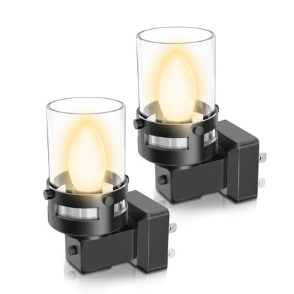 Candle Night Light Plug in 2-Pack with Dusk to Dawn Sensor, 3000K Warm White LED for Kids, Hallway, Bathroom, Bedroom