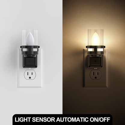 Candle Night Light Plug in 2-Pack with Dusk to Dawn Sensor, 3000K Warm White LED for Kids, Hallway, Bathroom, Bedroom