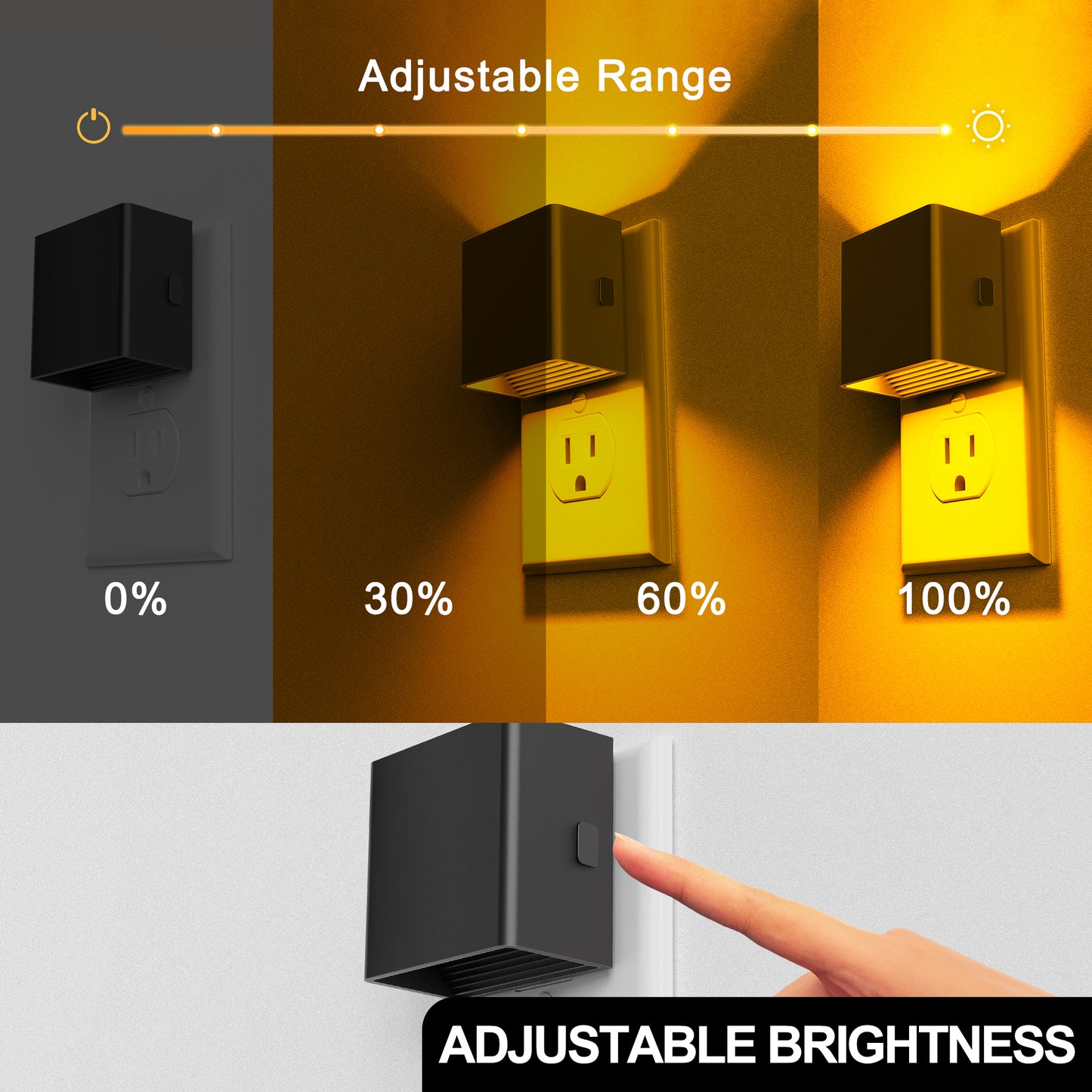YANSUN 2-Pack 1W Plug-in Light Control Night Light, Up and Down Lighting, Amber 2000K, 3-Level Button Dimmer, Memory Function