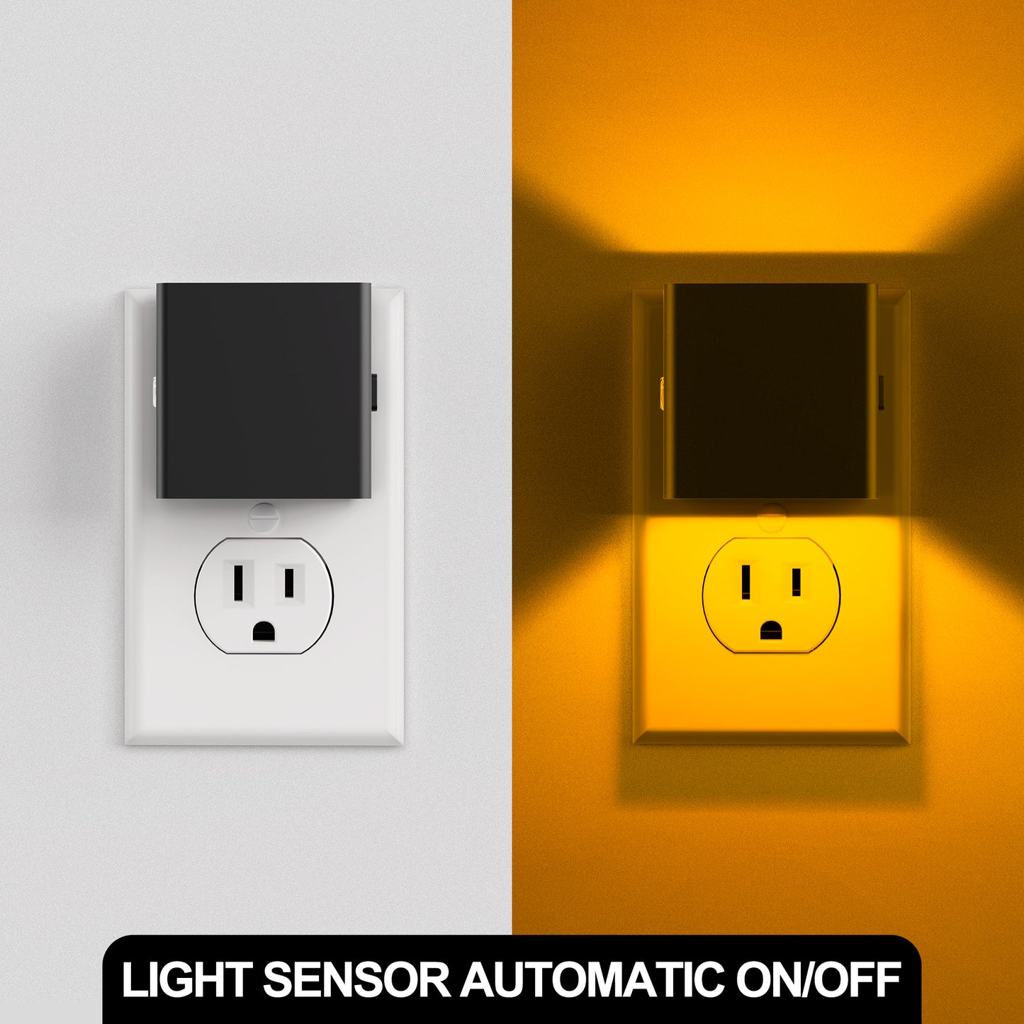 YANSUN 2-Pack 1W Plug-in Light Control Night Light, Up and Down Lighting, Amber 2000K, 3-Level Button Dimmer, Memory Function