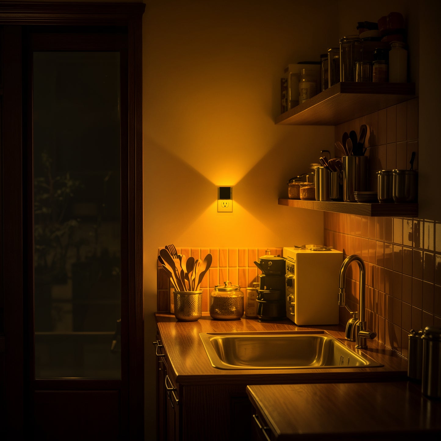 YANSUN 2-Pack 1W Plug-in Light Control Night Light, Up and Down Lighting, Amber 2000K, 3-Level Button Dimmer, Memory Function